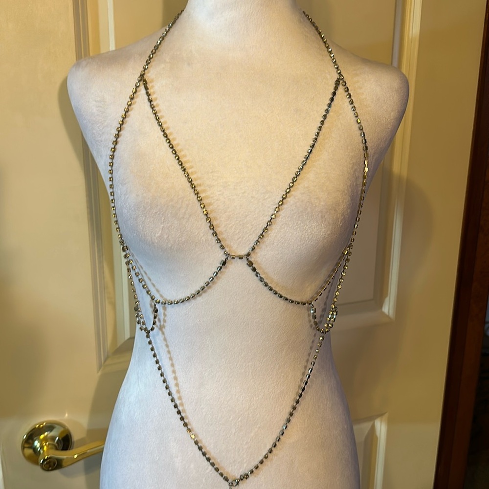 Club Wear rhinestone body jewelry connects at neck NEVER WORN BODYCON